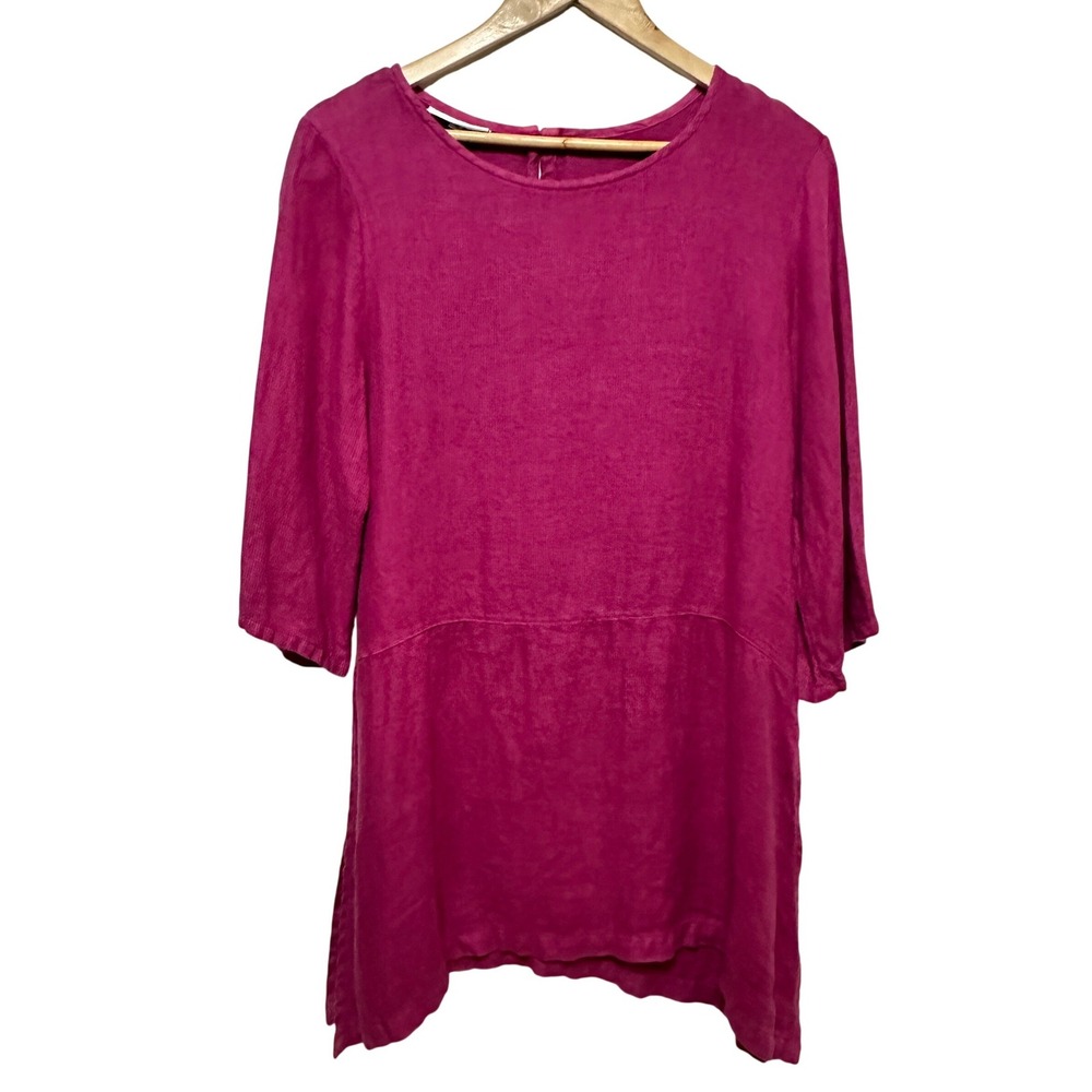 Bryn Walker 100% Linen Tunic Top Womens Small Pink 3/4 Sleeve Lagenlook Travel